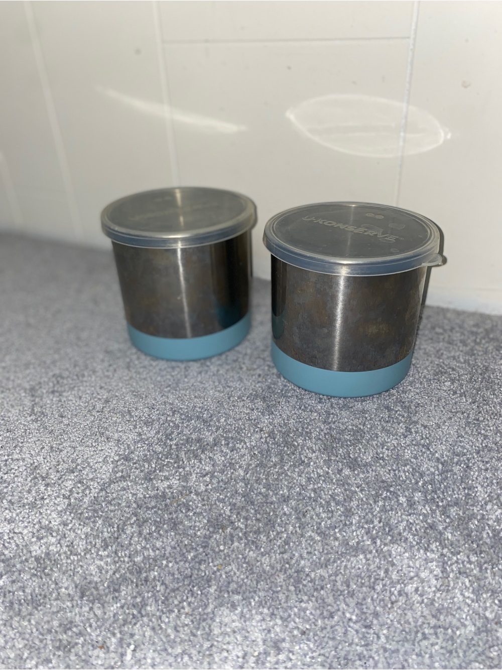 Stainless Steel Storage Containers with Blue Base (Set of 2)